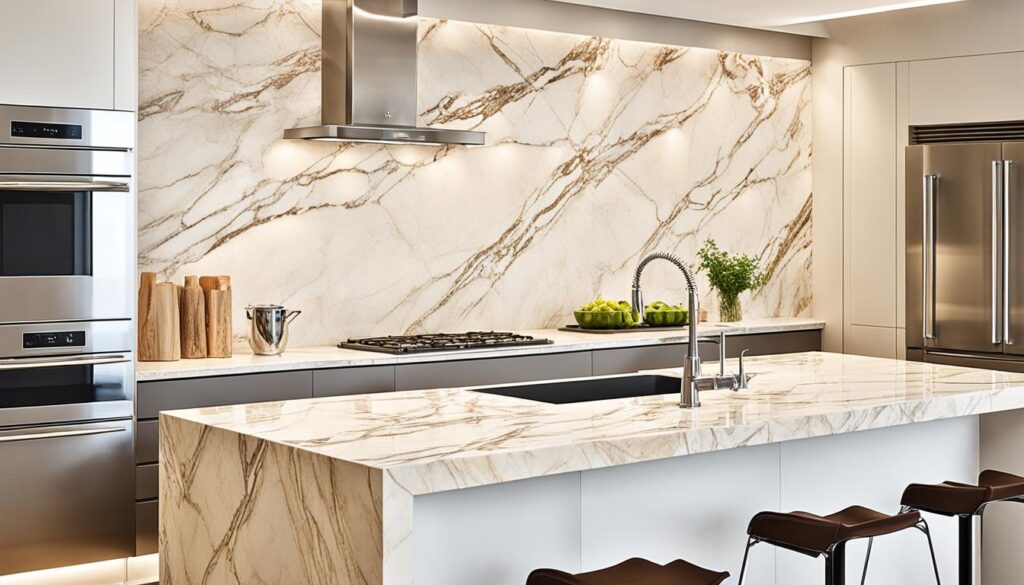 stunning countertops with beige Italian marble