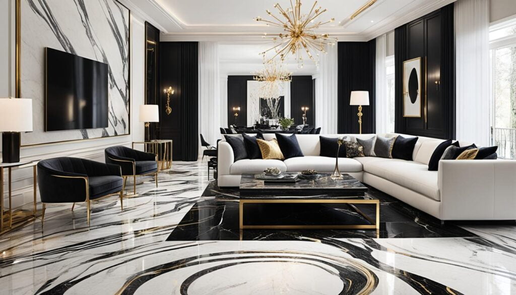 Nero Portoro Italian marble flooring design